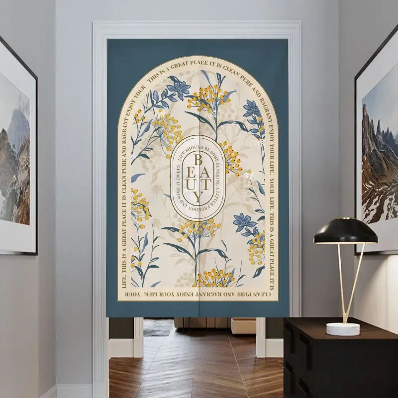 French Retro Arch Floral Fabric Door Curtain Half Curtain Partition No Punching for Home Decor Door Curtain Home Decoration