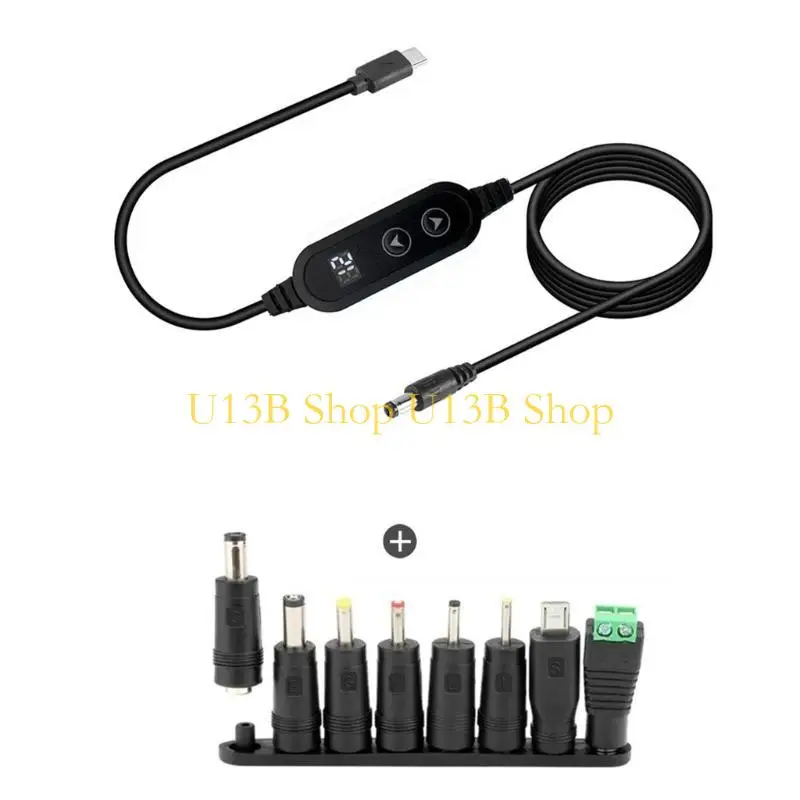 

U13B USB C к DC5521 Кабель-переходник Шнур для зарядки с 8 вилками-адаптерами (опционально 5 В-20 В)
