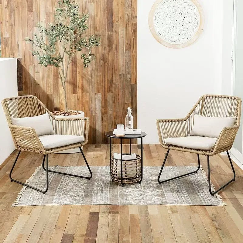 Table and chair combination courtyard rattan chair outdoor outdoor hotel leisure balcony rattan chair three-piece set
