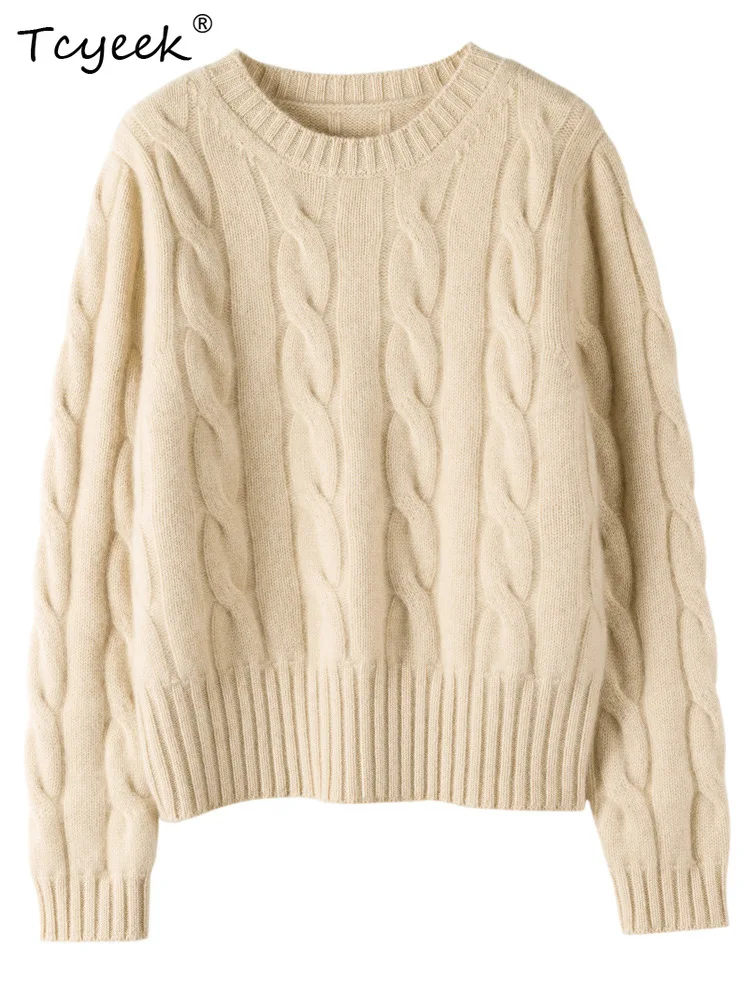 

Tcyeek, 100%Pure Cashmere Elegant Pullover, Women ONeck Twisted, Fashion Casual Thick Sweater, 2024 Autumn Winter Top T48846QM