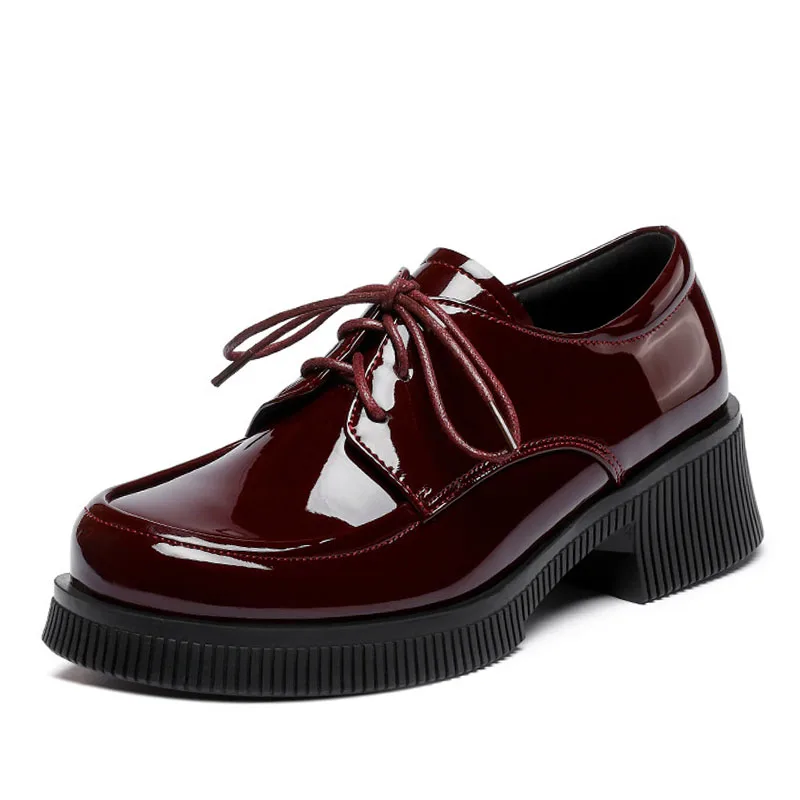 DRKANOL Fashion British Style Women Pumps Spring Autumn Patent Leather Thick Heel Shoes Women Trend All-match Casual Shoes Black