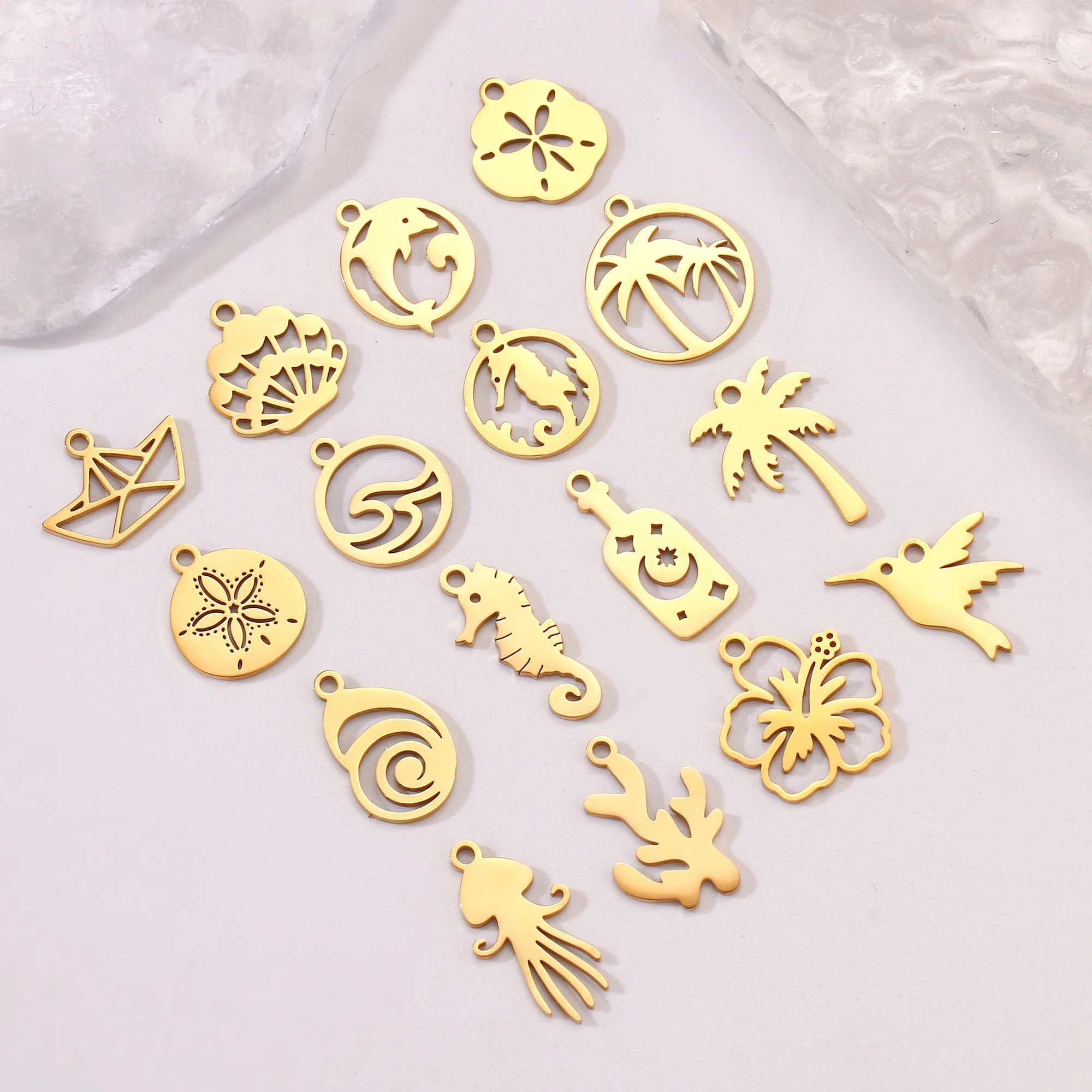 5Pcs Starfish/Shell/Sand Dollar/Sea Wave Charms Scallop/Sea Bird/Palm Marine Life Pendant DIY Bracelets Necklaces Jewelry Making