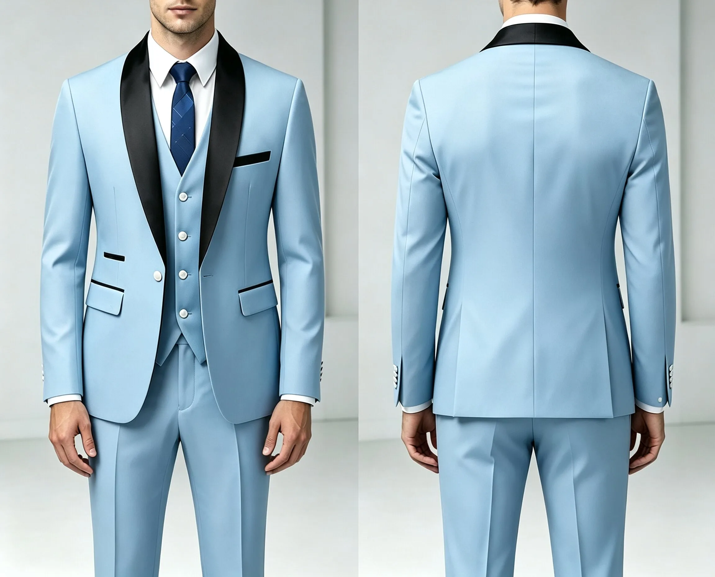 Traje de 3 Piezas para Hombre con Chaleco y Pantalones Largos, Corte Simple, Estilo Chal, para Bodas, Banquetes, Fiestas y Eventos de Negocios