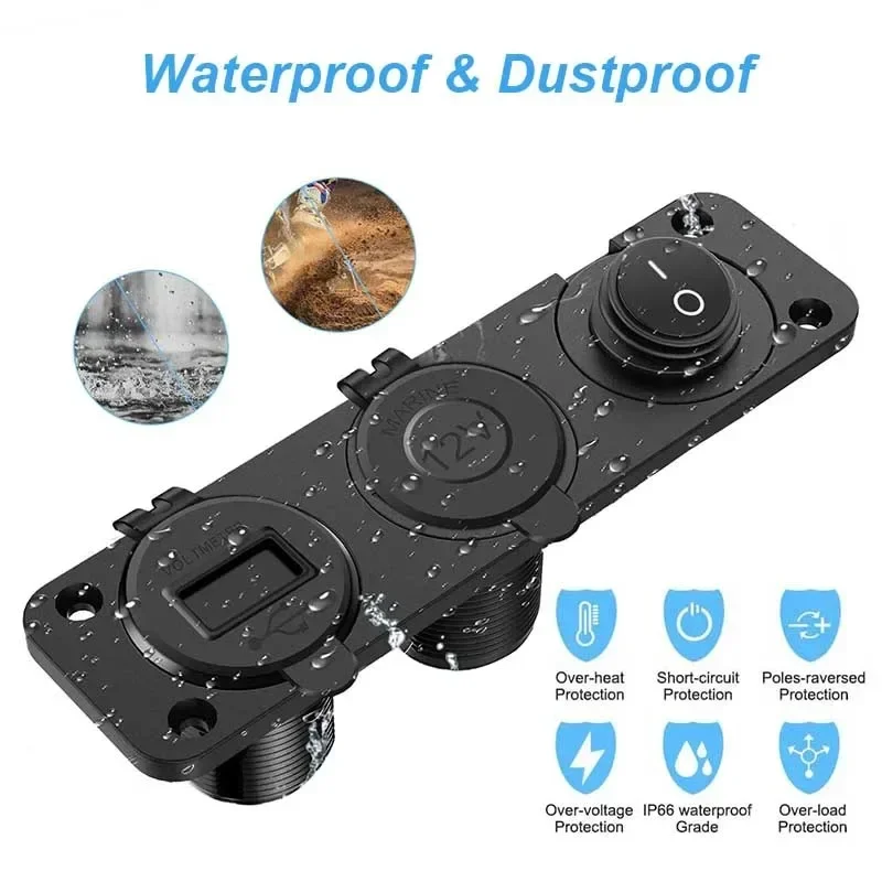 KEBIDUMEI 12V Cigarette Lighter Socket Cigarette Lighter Outlet Quick Charge 3.0 Outlet Panel with Swith for RV Marine Boat