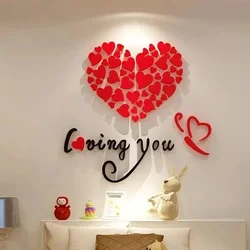 1 Set Love Heart  Acrylic Wall Sticker DIY 3D Mirror Acrylic Wall Stickers Living Room Bedroom Background Wall Home Decoration