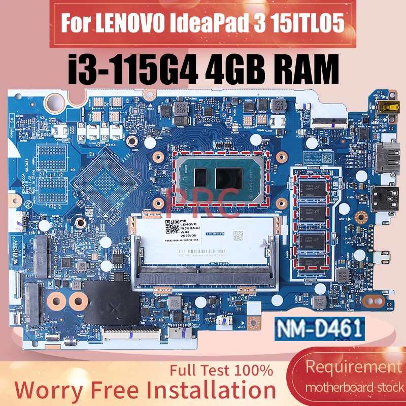 

For LENOVO IdeaPad 3 15ITL05 Laptop Motherboard NM-D461 SRK07 SRK08 i3-115G4 4GB RAM 5B21B84444 Notebook Mainboard