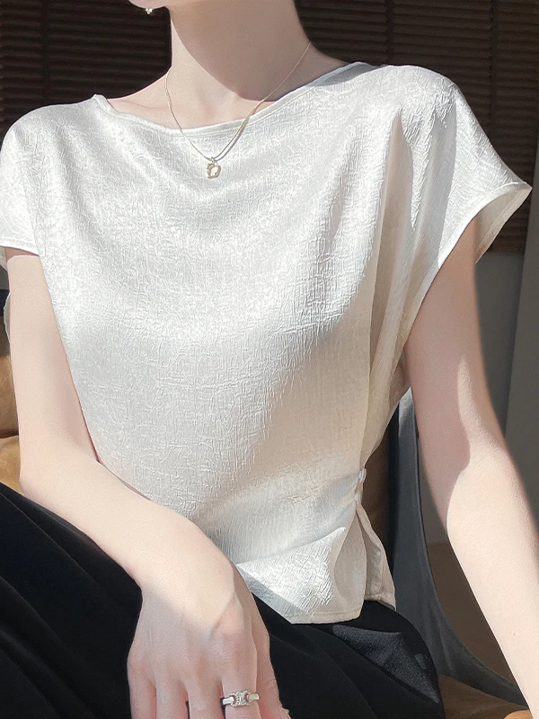 

Женский топ Silk Charmeuse Summer ort Sve Текстурированный глянцевый асимметричный свободный крой для поездок на работу Pure Color Moisture ng