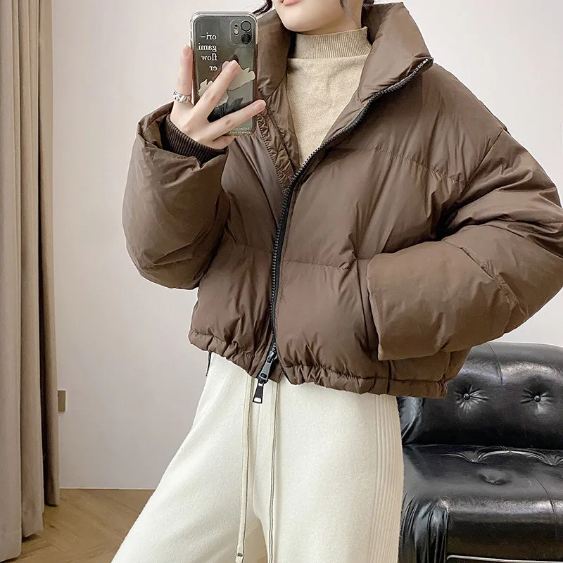 Down Jacket Women Coat Fashion American Streetwear Stand Collar Y2K Duck Down Feather Female Winter Short Outwear Cotton Jacket