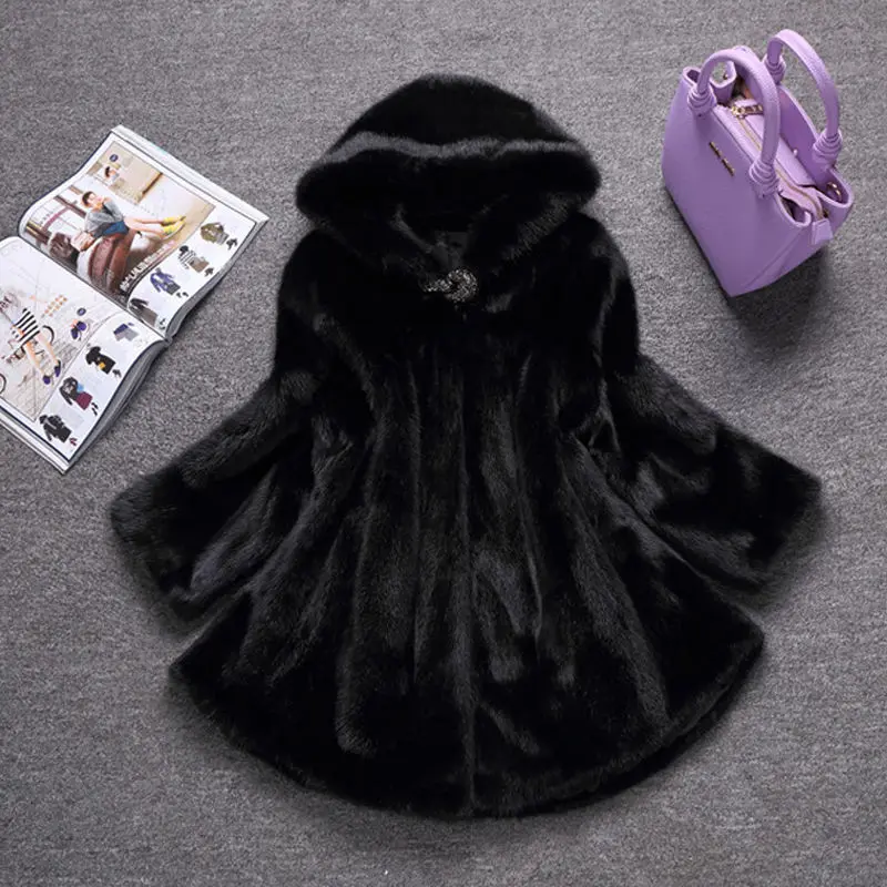 Fur Coat Women's Mink Velvet Mid-length New Fur All-in-one Winter Hooded Mink Coat Slim Fit and Warm