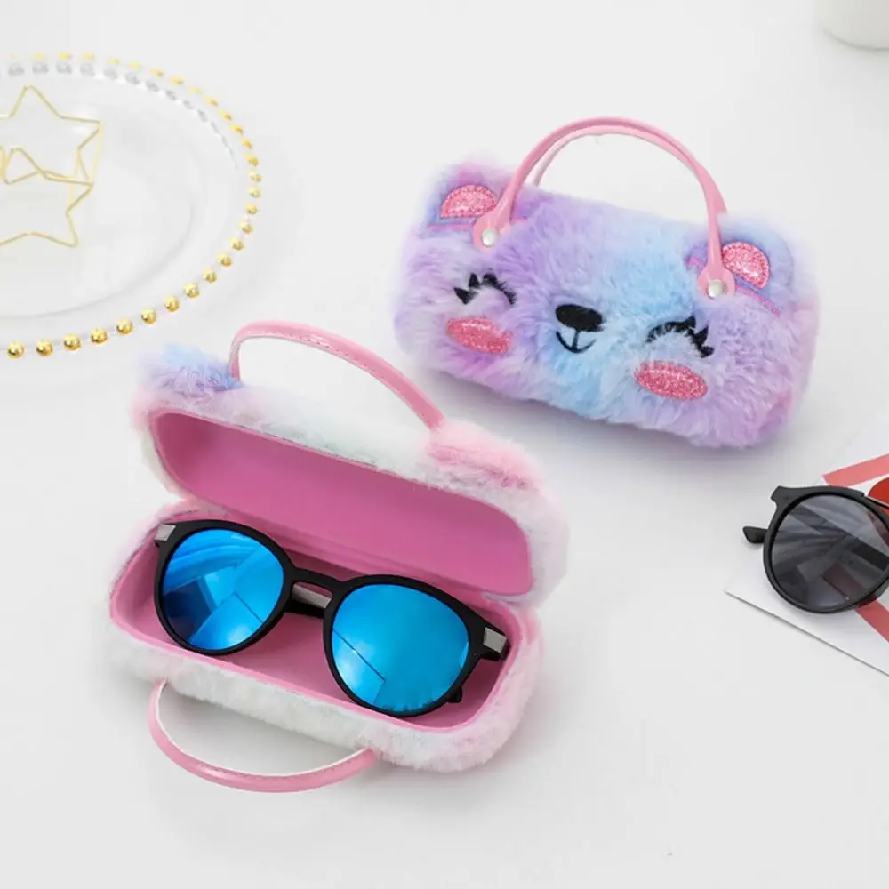 Plush Bear Sunglasses Box, porta-moedas portátil, saco de óculos dos desenhos animados, espetáculo de compressão, presente infantil, caixa fofa, novo