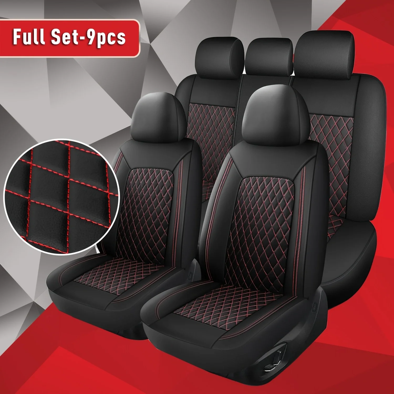 All-Season Quilted Faux Leather Car Seat Covers Universal Fit Most Cars image 3