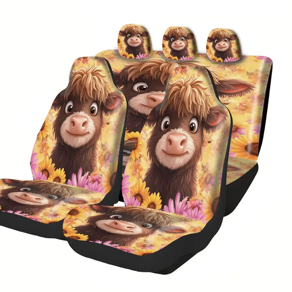 Stylish Car Seat Covers Complete Set, Universally Fitting, Perfect For Any Celebration, Featuring An Adorable Calf And Floral Pa