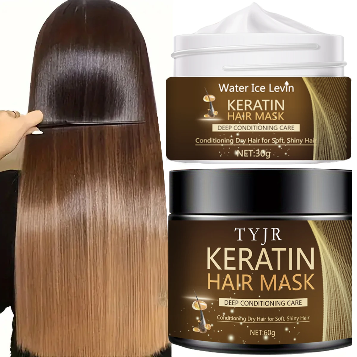 Keratine Magic Hair Mask Protein Straightening Repair Cream for Dry, Frizzy, Damaged Hair Professional Smoothing, Shining, and Deeply Moisturizing Care 60G/30G
