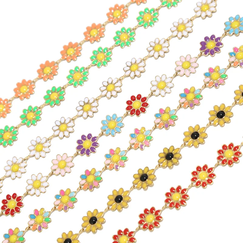 

1M Stainless Steel 10mm Width Enamel Daisy Flower Chains Sunflower Chain For Women DIY Necklace Bracelet Jewelry Making Findings