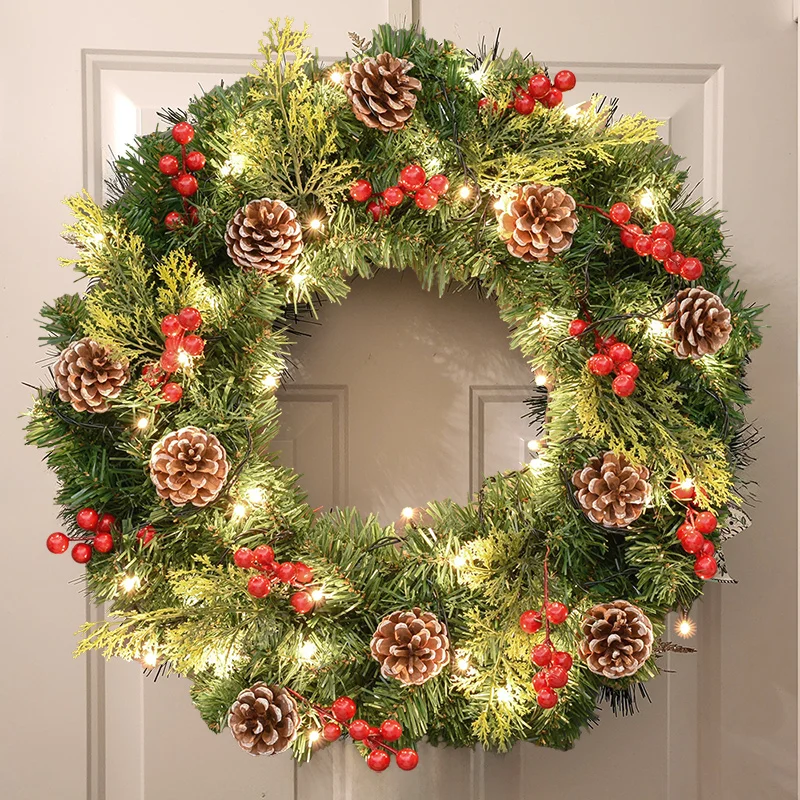 

House Red Garland Christmas Decoration Entrance Door Ornament LED PVC Fruit Christmas Wreath Window Door Wall Home Decor Gifts