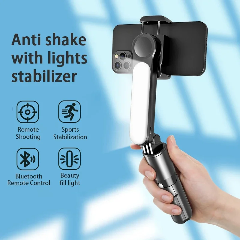 Handheld Phones Selfie Stand Portable Bluetooth Tripod Built-In Extension Rod Holder Foldable Stabilizer Fill Light for Iphone