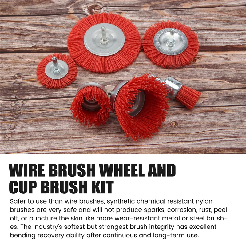 

SYW-6Pcs Nylon Filament Abrasive Wire Brush Wheel & Cup Brush Set With 1/4 Inch Shank, 6 Sizes Nylon Drill Brush Set Perfect
