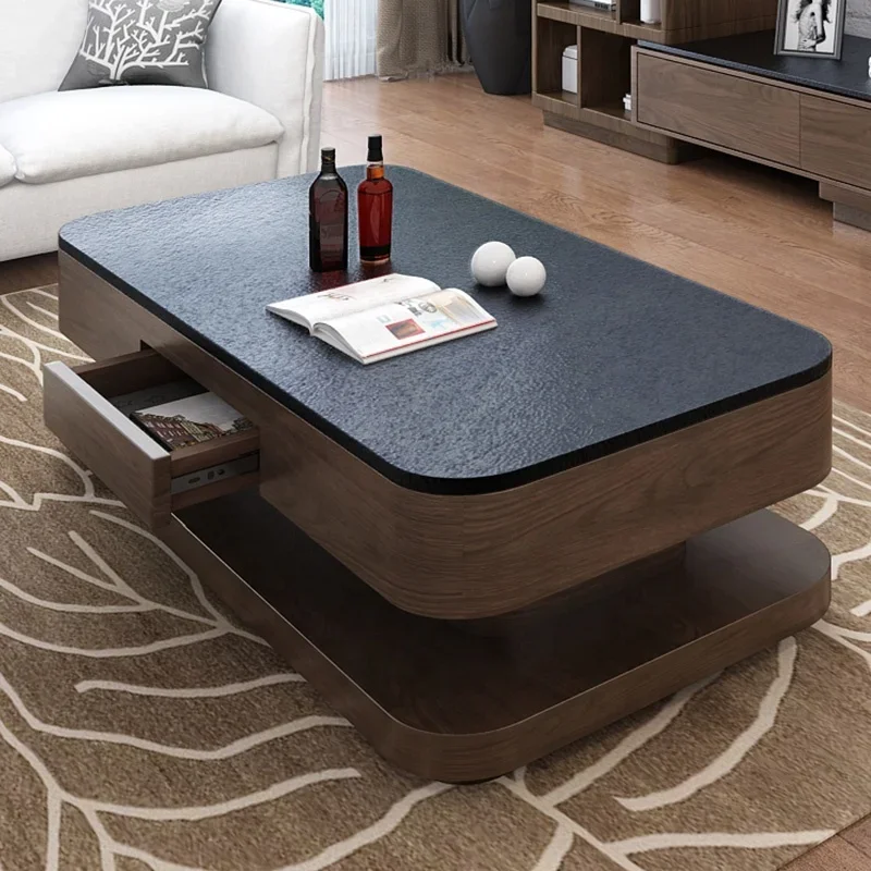 Jieshi New Chinese Classic Design Wooden Living Room Furniture Simple Center Stone Coffee Table