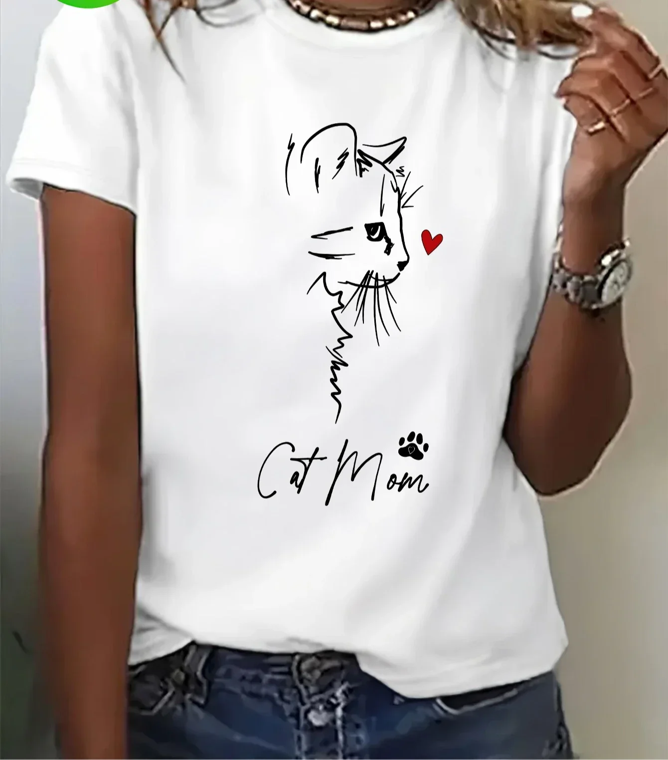 Regalo del Día de la Madre para Mamás de Gatos, Camiseta Casual de Manga Corta para Mujer con Estampado de Dibujos Animados de Gatos, Ropa Estética con Gráficos en Blanco y Negro
