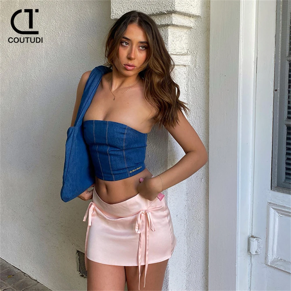 

COUTUDI Y2K Women Pink Mini Skirts High-waist Sweet Slim Women's Streetwear Skirt 2024 Fashion Party Elegant Mini Summer Dress