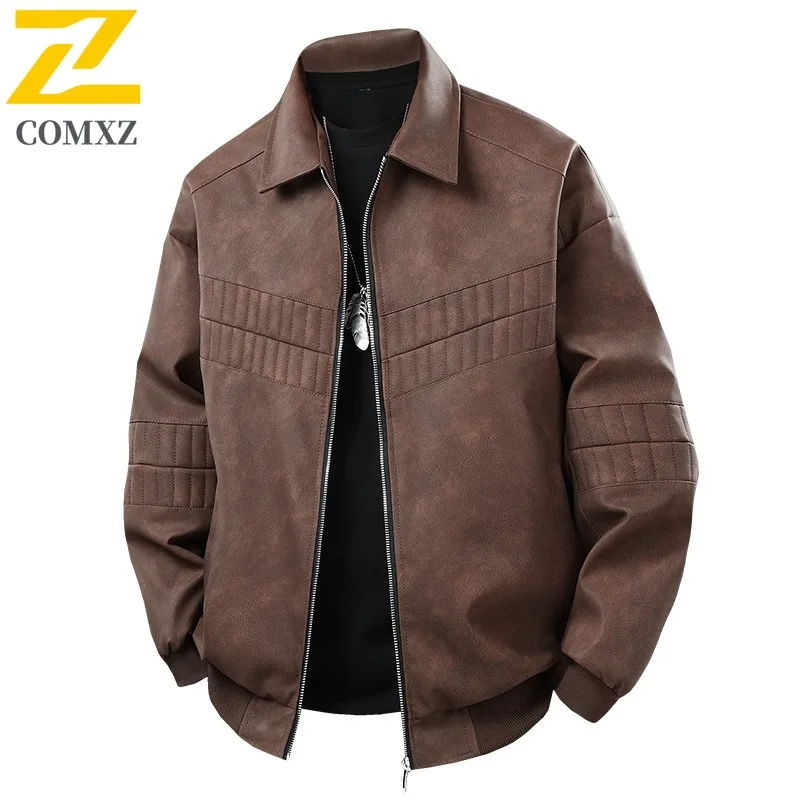 

COMXZ повседневная мужская кожаная куртка с воротником-стойкой, уличная велосипедная ветрозащитная мотоциклетная куртка, легкая удобная осенняя одежда в городском стиле
