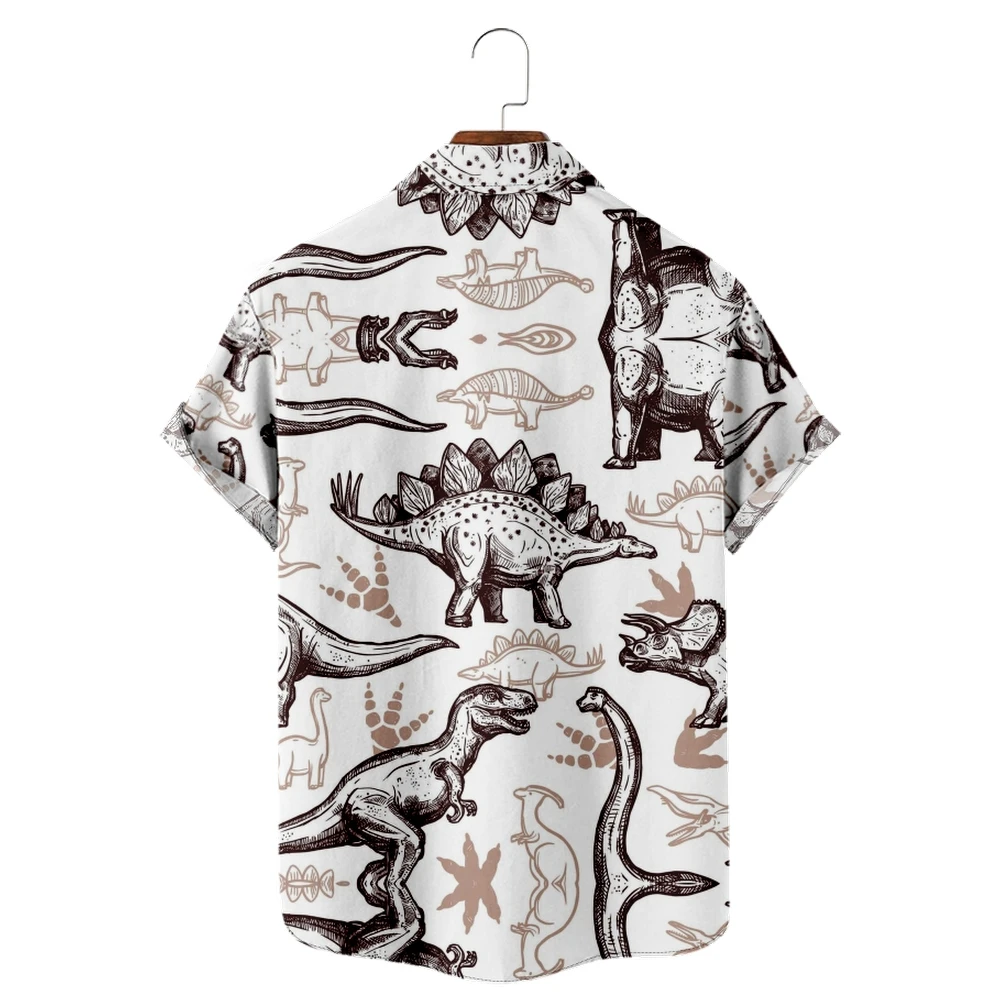 Camisa havaiana masculina solta topo 3d stegosaurus impressão camisa masculina camisa da forma camisa masculina respirável verão manga curta