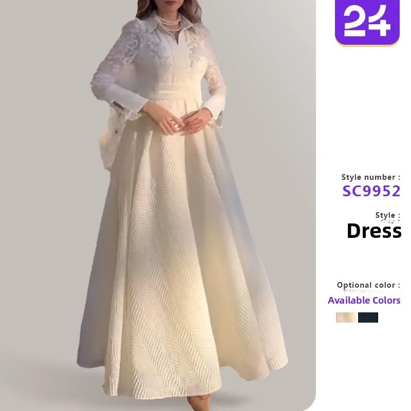 

Шелковое длинное платье трапециевидной формы средней длины с высокой талией и бутоном белого жемчуга и груди для женских свадебных платьев