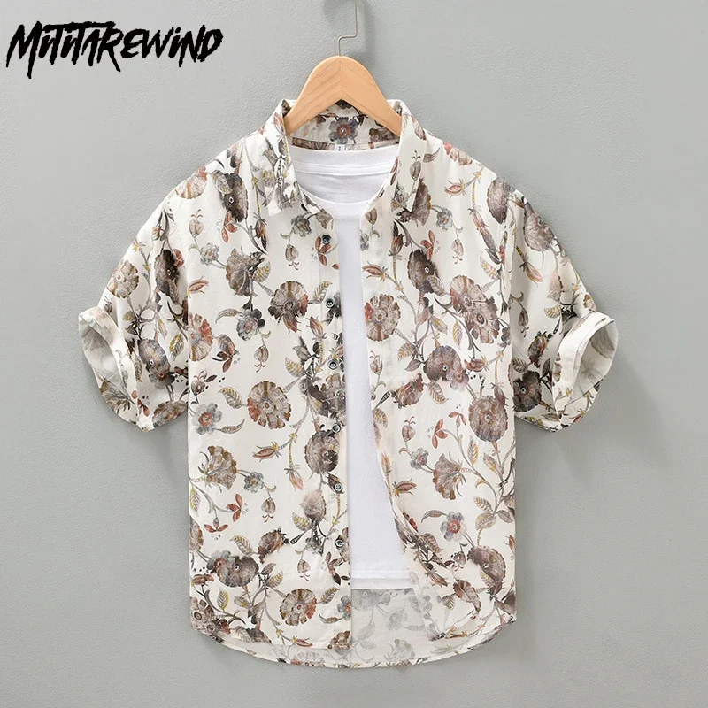 

Summer Printed Shirts Men Holiday Beach Hawaiian Shirt Breathable Lapel Half Sleeve Shirt Harajuku Vintage Tops Youth Clothing