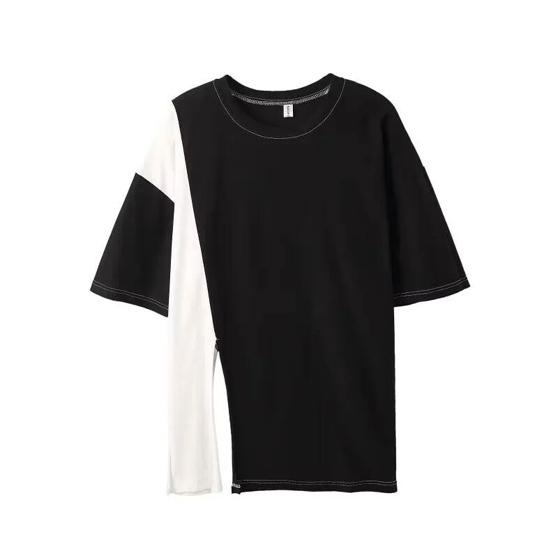 

И черная мужская белая летняя футболка с разрезом, свободная мужская повседневная футболка с коротким рукавом и круглым воротником, большие размеры, уличный хип-хоп