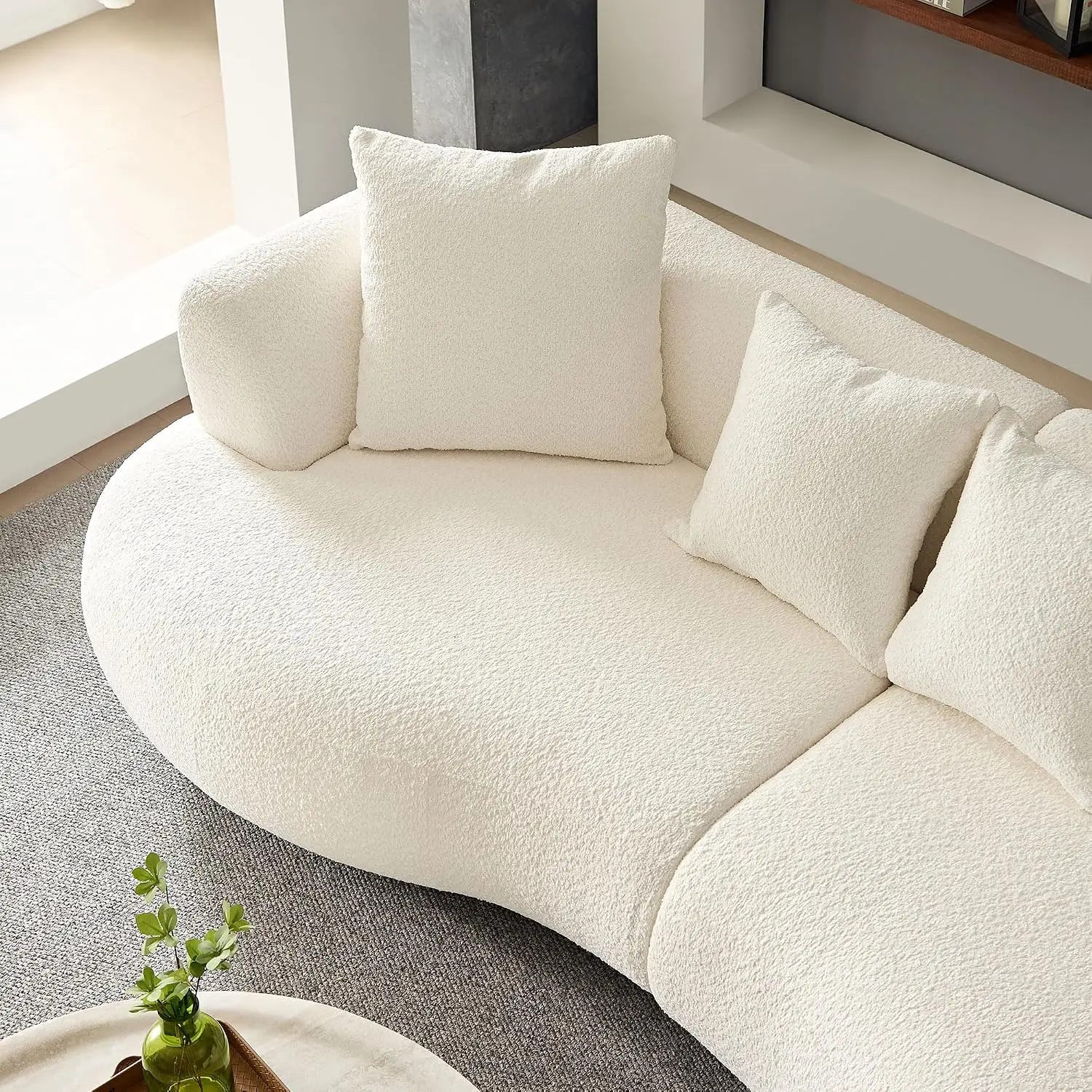 Curved Sectional Sofa Couch, 102", 4-Seater, Boucle, Easy Assembly, Modern