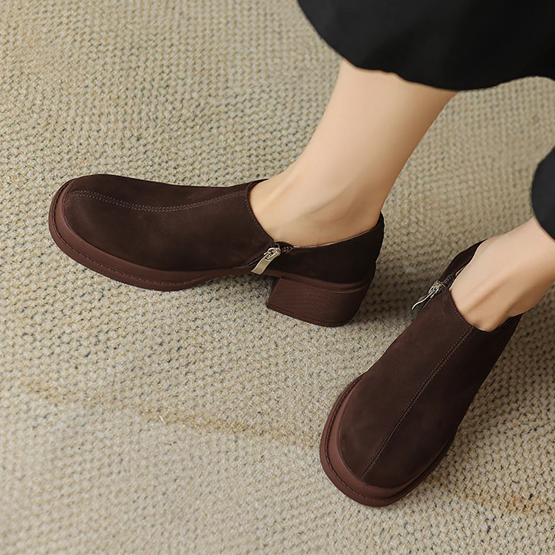 

Women Platform High Heels Shoes Elegant Office Suede Shoes Winter 2025 Woman Chunky Zip Shoes Dress Pumps Mujer Loafers Zapatos