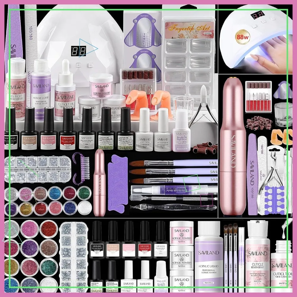 

Полный набор для акрилового маникюра с лампой 88 Вт, гель-лаком, фрезером и инструментами для домашнего маникюра