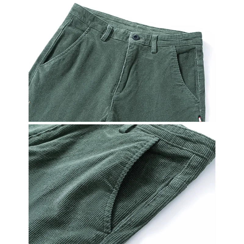 남성 솔리드 스트레이트 레그 코듀로이 패브릭 캐주얼 바지 남성 육군 녹색 커피 오피스 바지 세련된 청소년 가을 겨울 바지