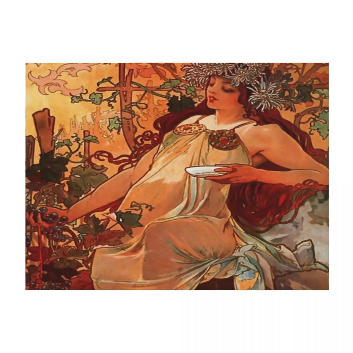 

Alphonse mucha - Autumn Season,No,02. Throw Blanket Designers Picnic Custom Comforter Blankets