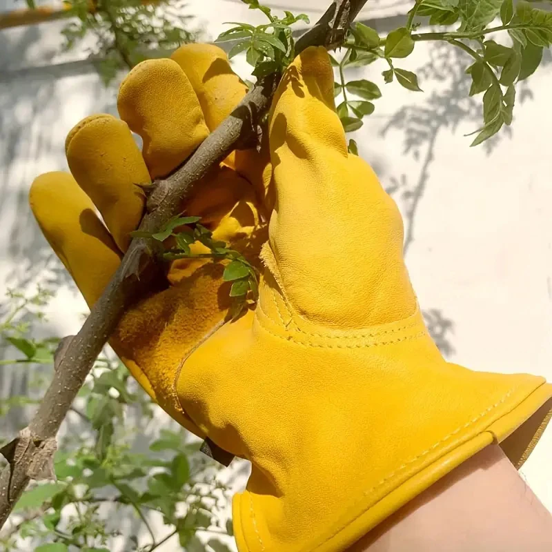 

1 пара рабочих перчаток из воловьей кожи, кожаные перчатки для водителя мотоцикла, велоспорта, спорта на открытом воздухе, гонок, защита, безопасность, желтые перчатки для верховой езды