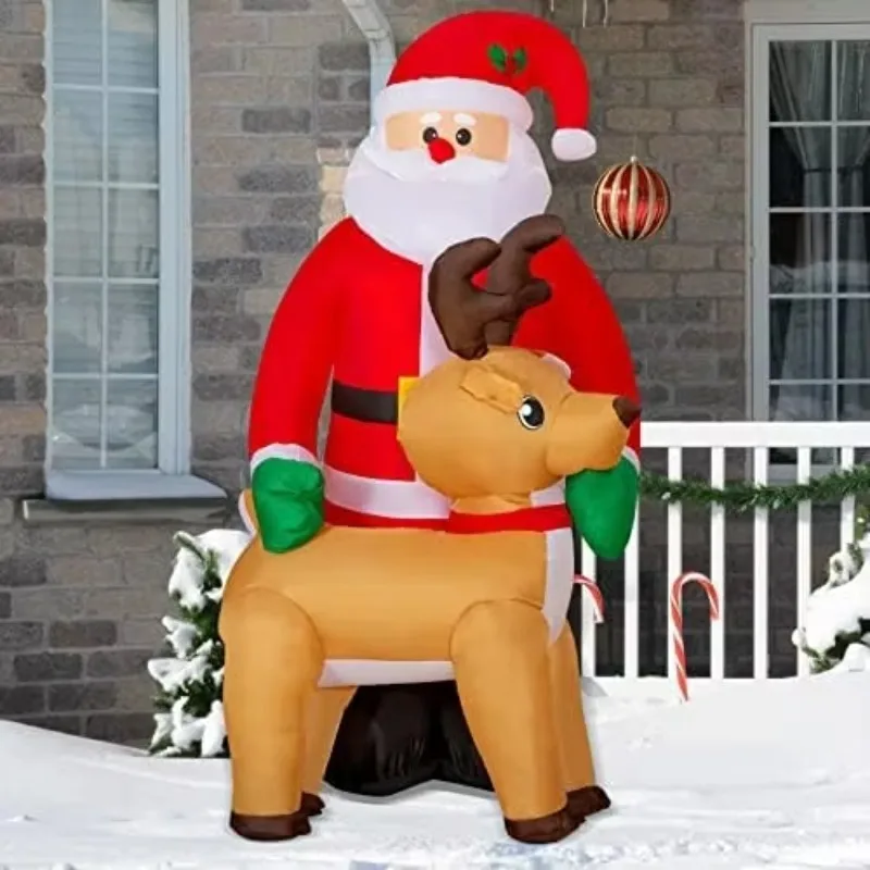 

Christmas 8-foot (2.8m) Inflatable Santa Claus Reindeer for Outdoor Winter Garden Lawn Decoration Built-LED Lights