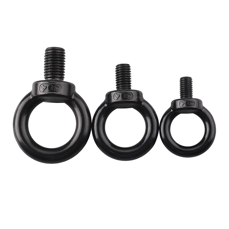 Tornillos de ojo de elevación marina, Perno de anillo de acero inoxidable 304 negro, M3, M4, M5, M8, M10, M12, M14, M16, M18, M20, M24