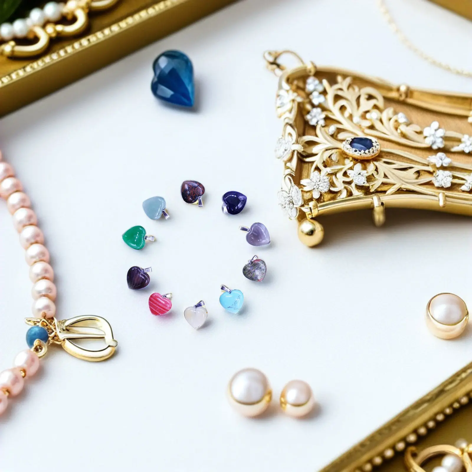 

10 шт. подвесок в форме сердца из натурального камня разных цветов, аксессуары для ожерелий, для изготовления ювелирных изделий, подвески в форме сердца, для рукоделия, DIY-украшения