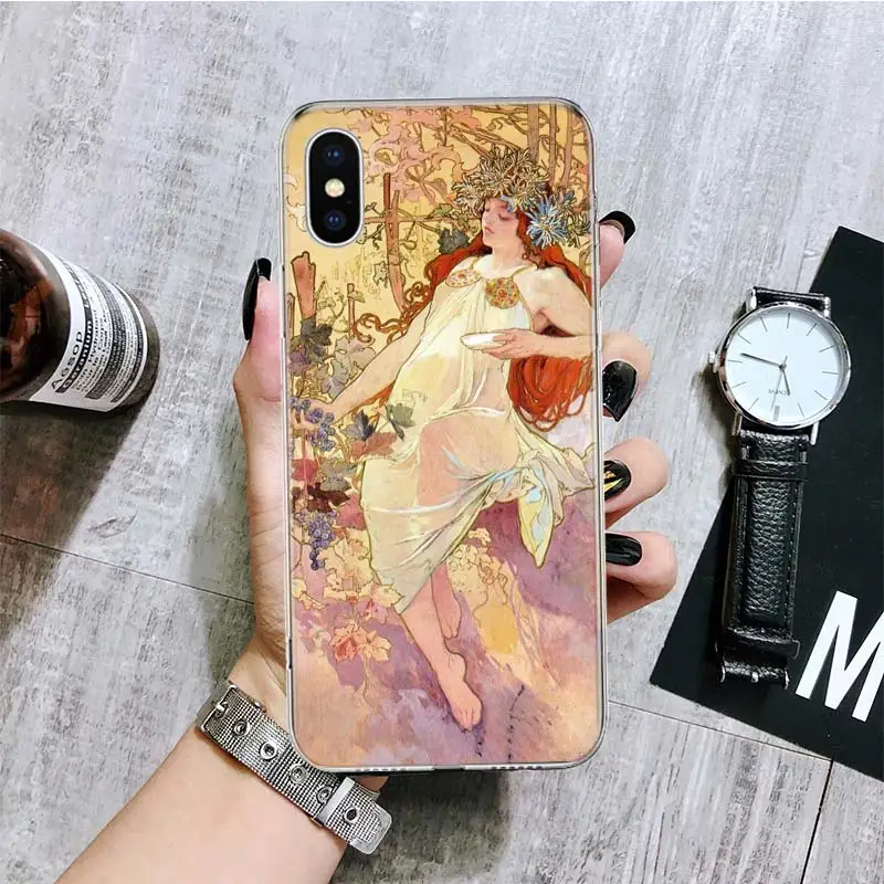 Alfons Mucha Primavera Phone Case For iPhone 16 15 Plus 11 14 Pro Max 13 12 Mini XS X 7 8 + SE Pattern Customized Couqe Cover 11