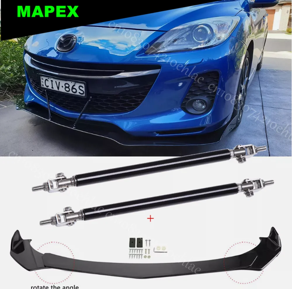 

For Mazda 2 3 5 6 CX-3 CX5 CX-7 Front Bumper Lip Spoiler Splitters + Strut Rods