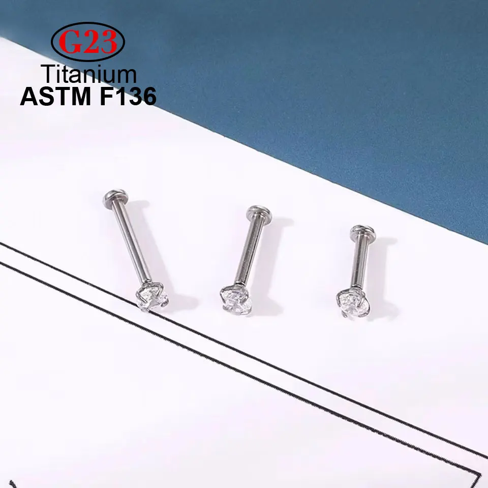 10pcs Sexy G23 ASTM F136 Titanium Push Pin 5A Zircon Labret Lip Nose Piercing For Women Ear stud Tragus Cartilage Jewelry