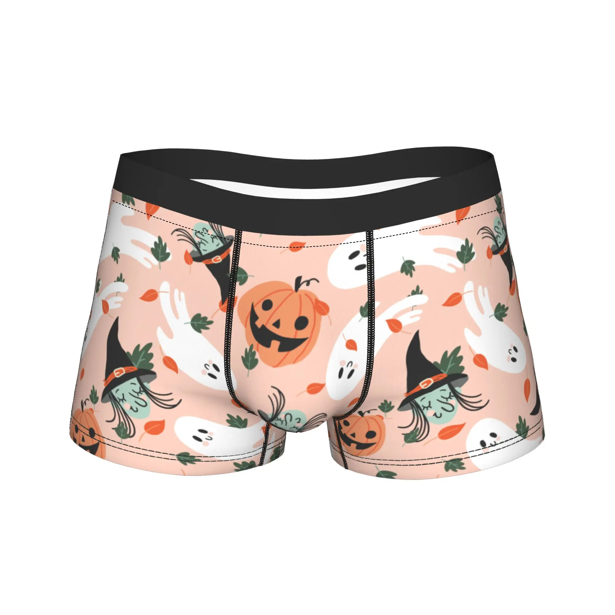 Men Halloween Boxer Briefs Shorts Panties Breathable Underwear Pumpkin Ghost Witch Cartoon Male Humor Plus Size Underpants