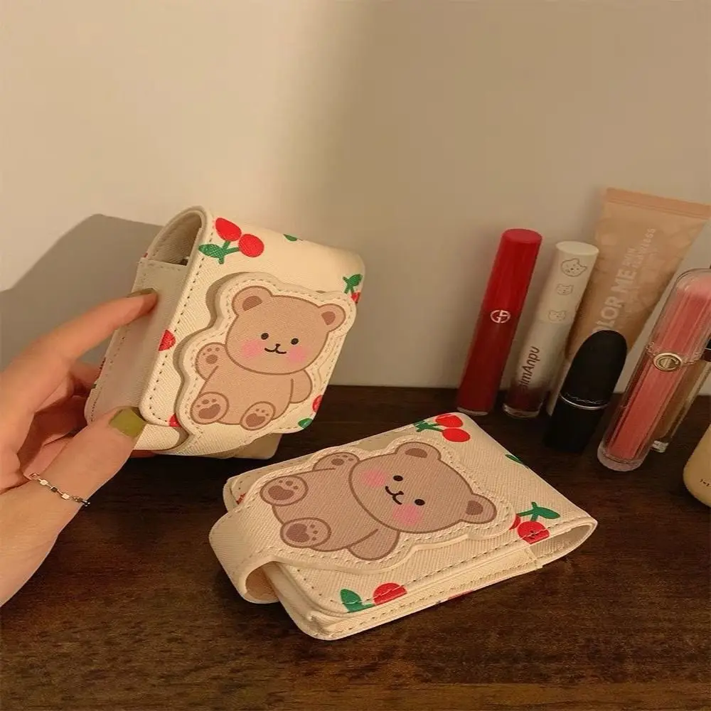 Little Bear Lipstick Bag With Mirror Professional Protective Makeup Collection Bag Cute Cartoon Cosmetics Storage Box Girl