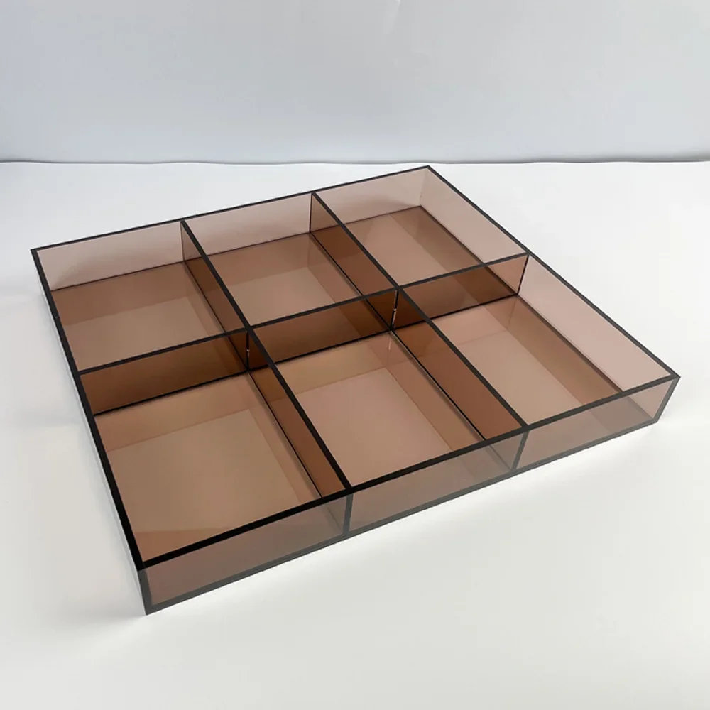 Acrylic divided storage box desktop six grid nine grid tray brown acrylic divided storage box