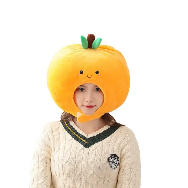 Cartoon Fruit Orange Cap Cute Plush Headgear Durable Soft Exquisite Design Funny Costume Headgear for Gift