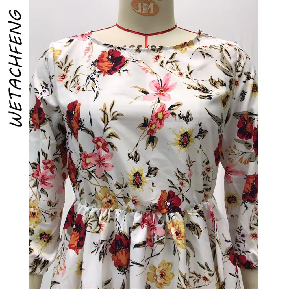 Elegant Sweet Floral Printed Summer Women Dress Big Swing Chiffon Slim Vacation Beach Boho Party Evening Maxi Lady Dress Clothes