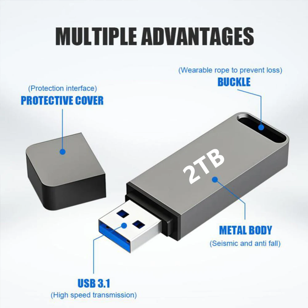 Diska lepas USB 2TB, Flash Drive logam 2TB USB 3.1 Cle USB Pen Drive memori USB 1TB File Transfer Waterproo USB Flash 64GB