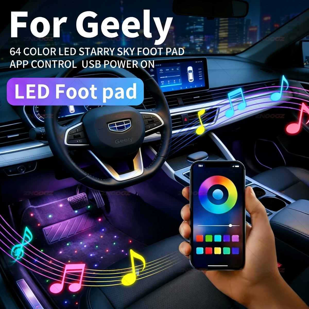 For Geely Lynk&Co03 Lynk&Co05 Lynk&Co09 Lynk&CoZ10 Binyue ZeekrX Azkarra Emgrand USB Car LED Starry Sky Foot Mat DIY Can Be Cut