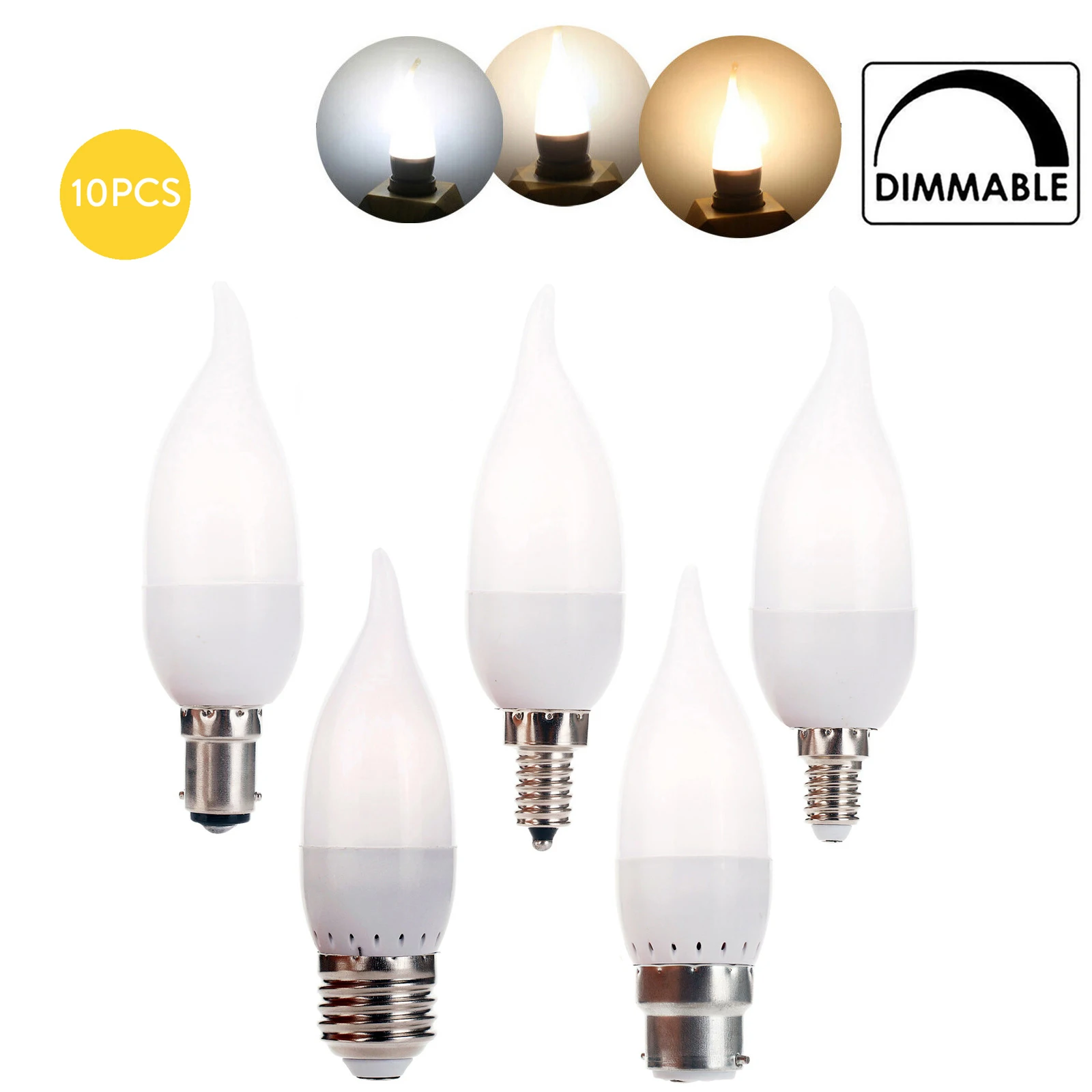 

10PCS Dimmable E27 E14 B22 B15 E12 LED Candle Bulbs 110V 220V LED Light Chandelier Lamp Bedroom Lamp Decor Light Energy Saving