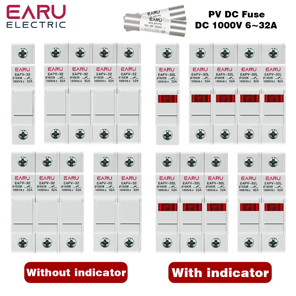 Din Rail Solar PV DC Fuse Holders with Indicator Light suitable for 10*38mm DC PV Fuse Link for Solar Photovoltaic System Pro